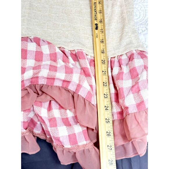 Entro Long Sleeve Cream Lightweight Sweater w/ Gingham RuffleTrim EUC SZ L - Picture 6 of 7